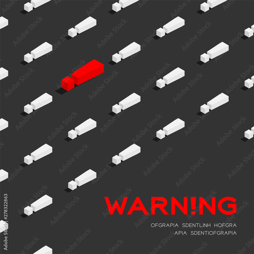 Aufkleber exclamation mark symbol 3d isometric pattern, warning concept poster and banner square design illust