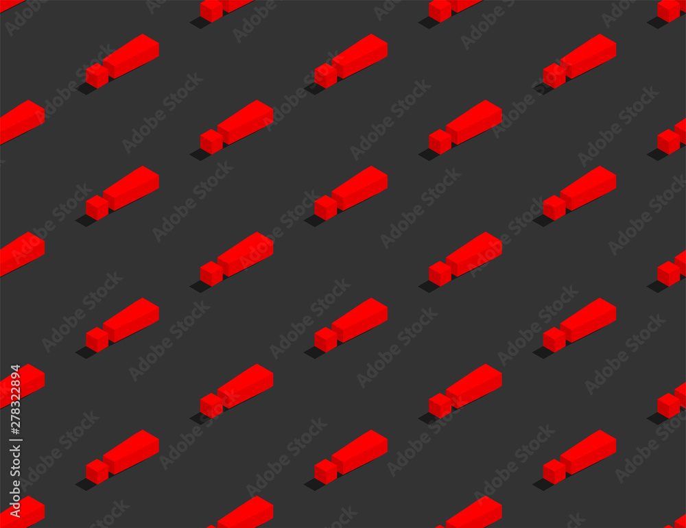 Poster exclamation mark symbol 3d isometric seamless pattern, warning concept poster and banner vertical de