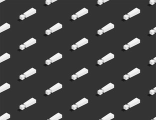 Exclamation mark symbol 3D isometric seamless pattern, Warning concept poster and banner vertical design illustration isolated on dark grey background with copy space, vector eps 10