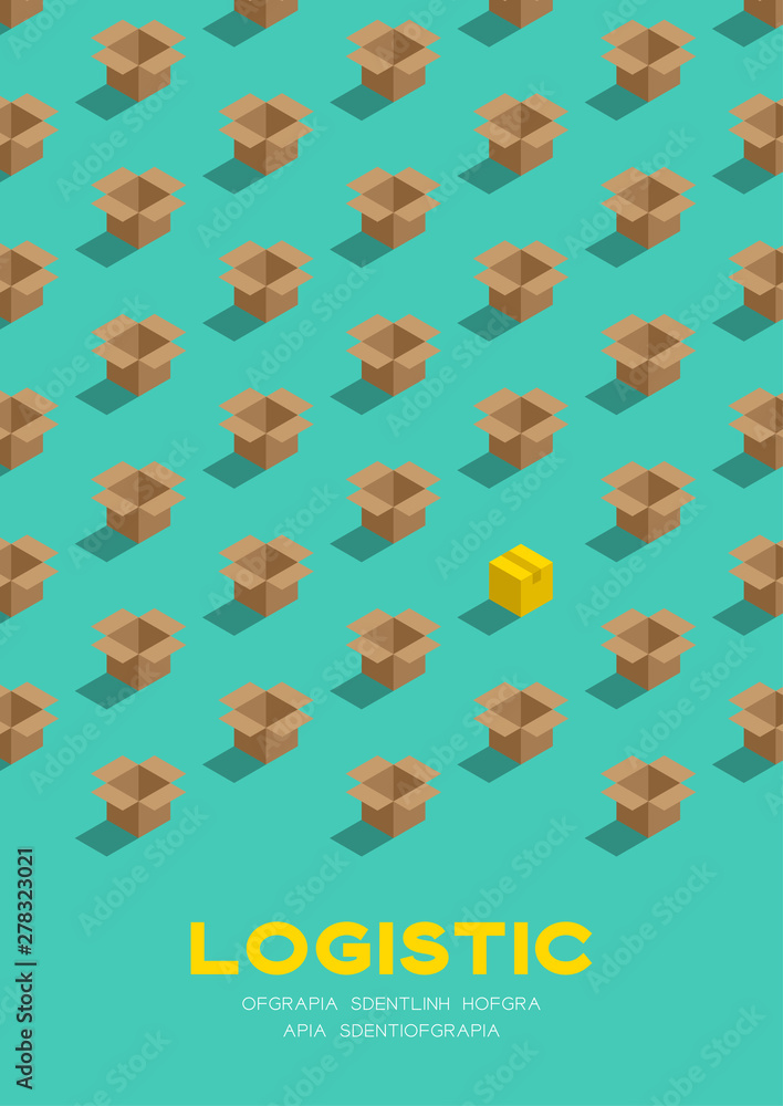 Poster box 3d isometric pattern, logistic delivery concept poster and banner vertical design illustration i