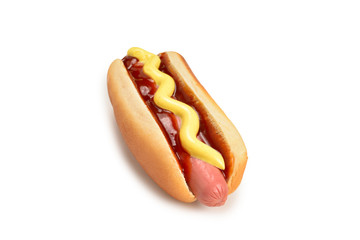 Hot dog isolated on white background. Copy space.