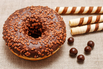 Chocolate donut and other sweets.