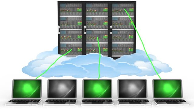 Animazione illustrazione 3D. Server computer dati.. Connessione e archiviazione dati computer, applicazioni..