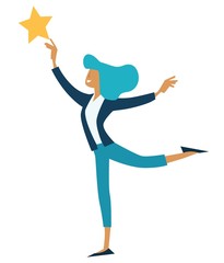 Businesswoman success and leadership woman holding gold star