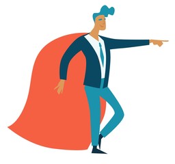 Superhero or businessman in superman coat isolated male character