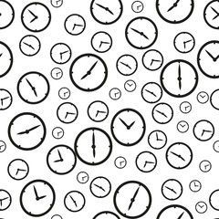 Clock timer seamless pattern background. Business flat vector illustration. Clock watch sign symbol pattern.