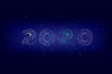 New years 2020 form lines, wireframe, triangles and particle style design. New Year illustration made by points and lines, polygonal wireframe mesh. Vector Illustration