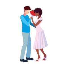 man giving bouquet flowers a woman