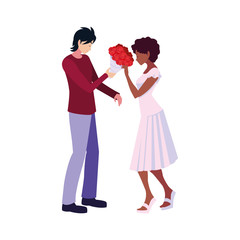 man giving bouquet flowers a woman