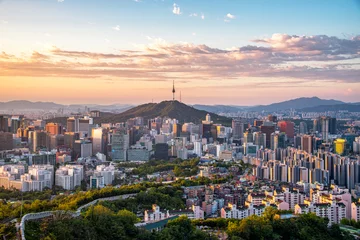 Foto op Plexiglas Seoel De skyline van de binnenstad van Seoul in Seoel, Zuid-Korea.