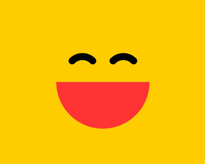 Emoji smile icon vector symbol on yellow background. Smiling face cartoon character wallpaper.