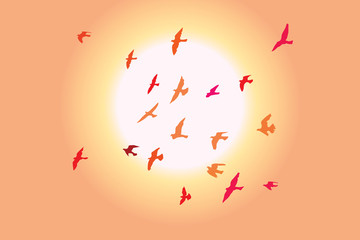 silhouette of a flock of flying birds