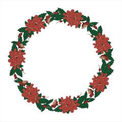 Flower wreath isolated on white background. Round frame for your design, greeting cards, wedding announcements, posters.