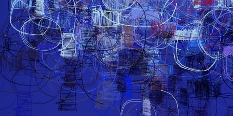 Digital sketch on colorful wall. 2d illustration. Texture backdrop painting. Creative chaos structure element.