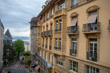 Beautiful medieval buildings in Lausanne midtown for background with copy space