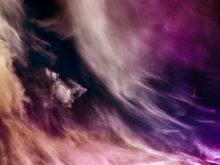White cirrus on the dark purple sky, abstract shapes, colorize pinc, lilac.