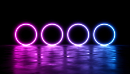 abstract design with neon laser glow on a dark background, 3d illustration