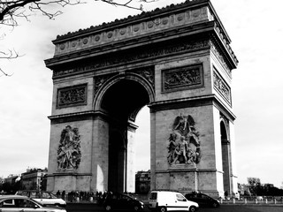 Arc de Triomphe black and white photography. Paris, France.   