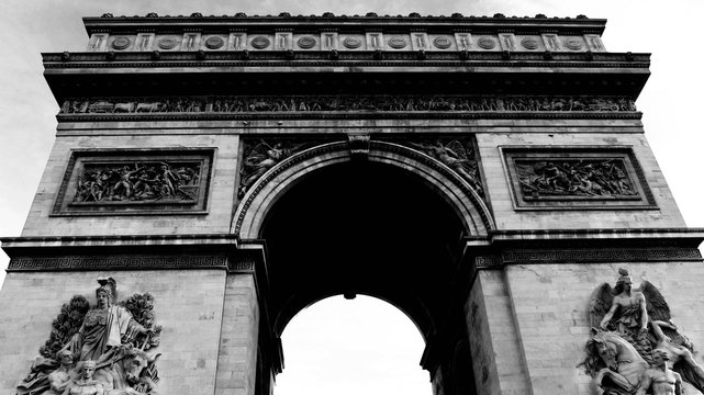 Arc de Triomphe black and white photography. Paris, France.   