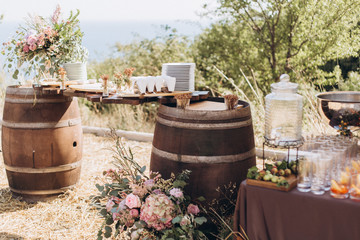 Obraz premium Boho wedding table with eco decor for guests.