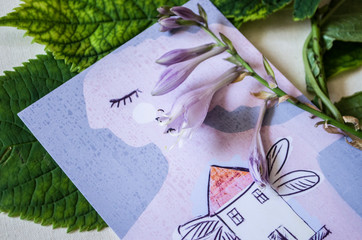 Illustration of a house with wings inside a girl. Metaphor is my home where I am.
