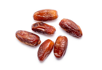 Top view of natural sweet Dates isolated on white Background