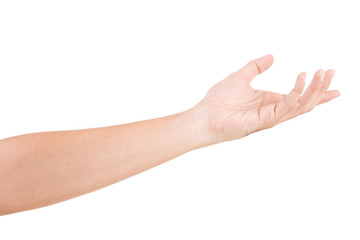 Male asian hand gestures isolated over the white background. BEGGING POSE.