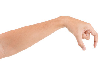 Male asian hand gestures isolated over the white background. CATCHING POSE.