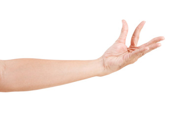 Male asian hand gestures isolated over the white background. CATCHING POSE.