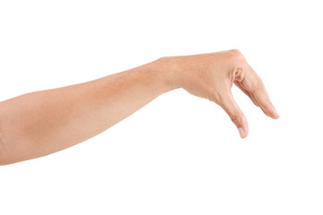 Male asian hand gestures isolated over the white background. CATCHING POSE.