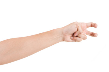 Male asian hand gestures isolated over the white background. HOOK POSE.