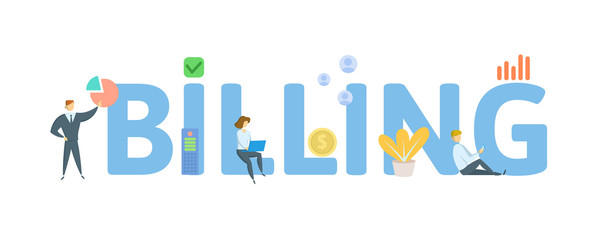 BILLING. Concept with people, letters and icons. Colored flat vector illustration. Isolated on white background.