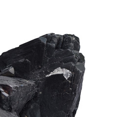 Top of minerals tetrahedrite with interesting reflections on one part, isolated on white background