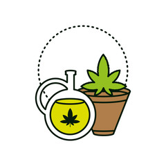 cannabis leaf plant with oil jar