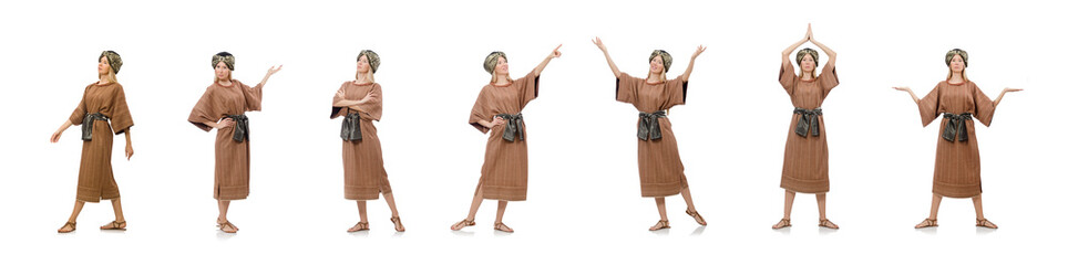 Woman wearing medieval arab clothing on white