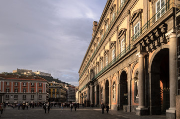 Naklejka premium Naples and its palaces, view of the plebiscito square in naples during sunset. Italy