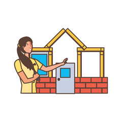 worker construction woman with facade of house