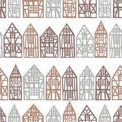 Fototapeta premium Hand drawn half-timbered houses. Vector seamless pattern.