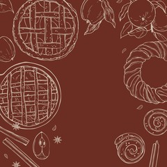 Vector background with  apple pie. Sketch  illustration.