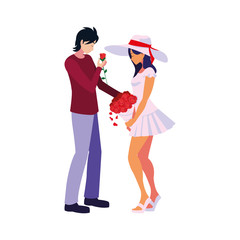 man giving bouquet flowers a woman