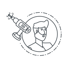 young strong man with drill tool