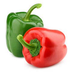 sweet pepper, red, green paprika, isolated on white background, clipping path, full depth of field