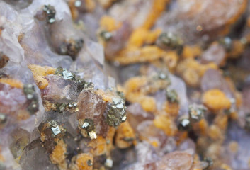 Mineral detail pyrite on calcite
