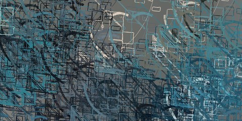 Digital sketch on colorful wall. 2d illustration. Texture backdrop painting. Creative chaos structure element.