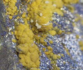 Galena, Calcite and Siderite,yellow, blue raw mineral