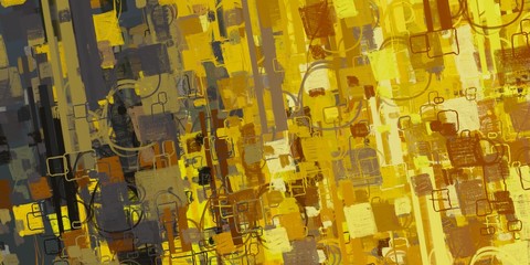 Fototapeta premium Digital sketch on colorful wall. 2d illustration. Texture backdrop painting. Creative chaos structure element.
