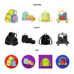 Vector illustration of backpack and bag icon. Set of backpack and school vector icon for stock.