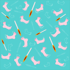 Vector seamless pattern with human feet and nail files on a sea blue background