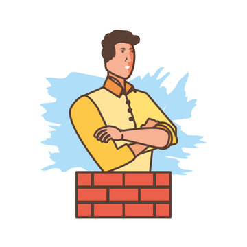worker construction man with bricks