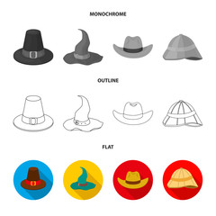 Vector illustration of hat and cap logo. Collection of hat and model stock symbol for web.